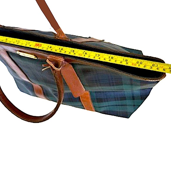 MRALPH LAUREN Black Watch Plaid Coated Canvas Brown
Leather Top Zip Shoulder Bag - Picture 12 of 16